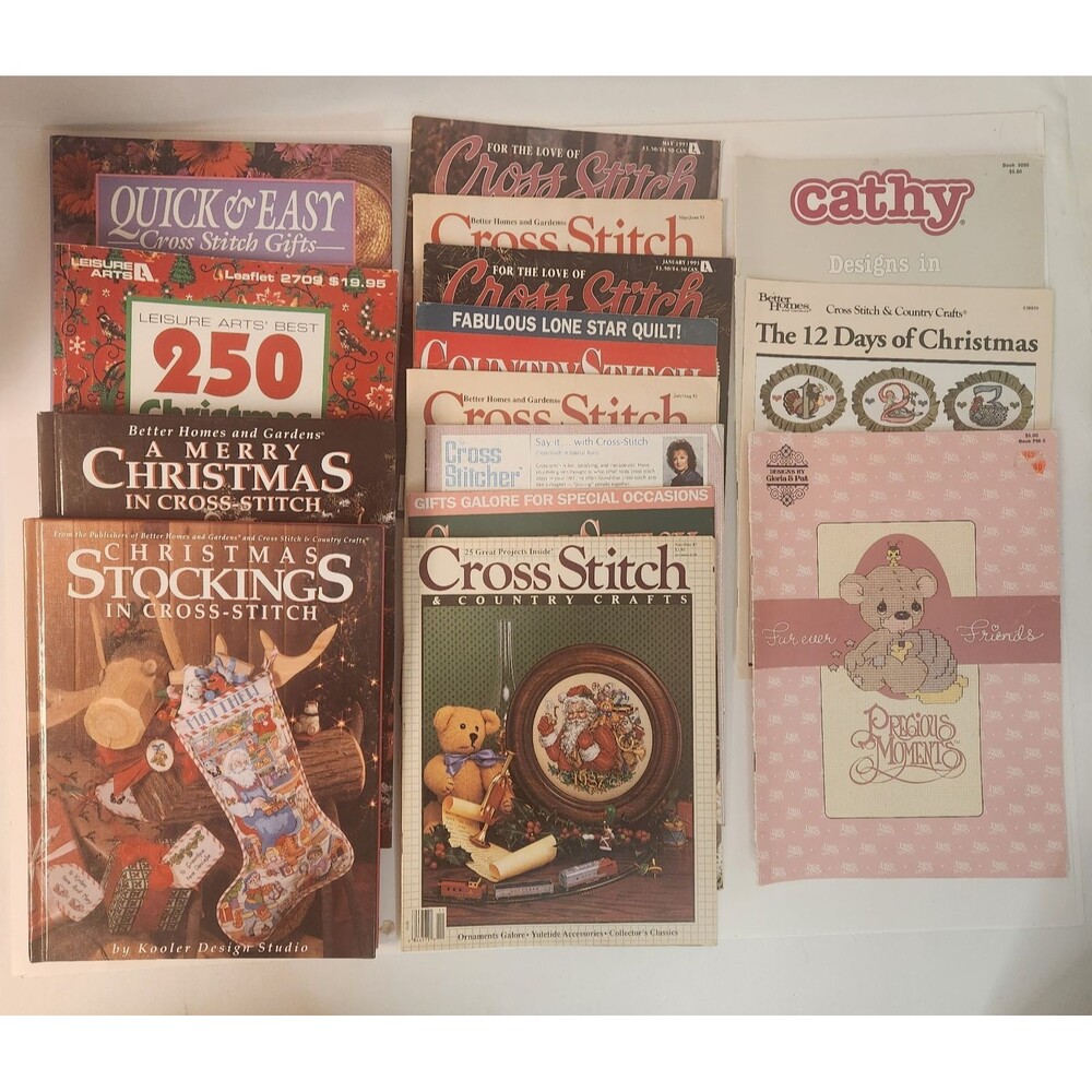 Counted Cross Stitch Patterns Lot of 14 Books Magazines Pamphlets Some Christmas